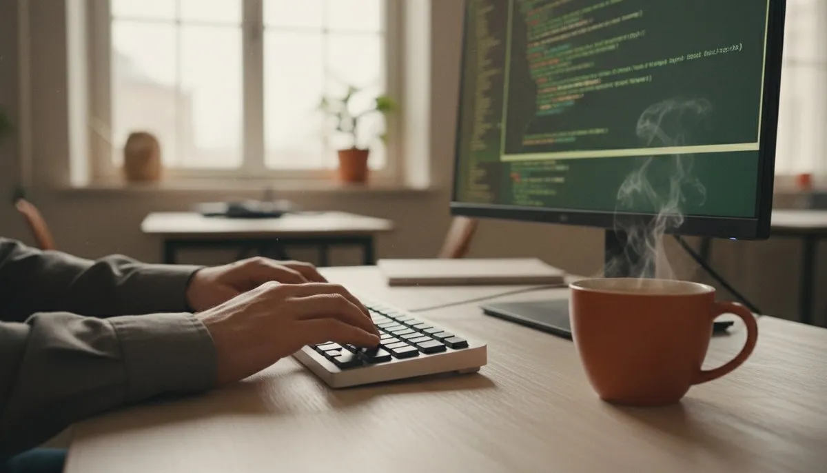 Mains d'un développeur sur un clavier devant un terminal, pour illustrer le paiement de Claude Code au jeton via l'API