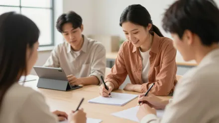 Apprenants signant une feuille d'émargement lors d'une session de formation dans une salle lumineuse