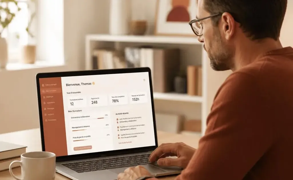 Plateforme LMS pour organisme de formation consultée sur ordinateur portable