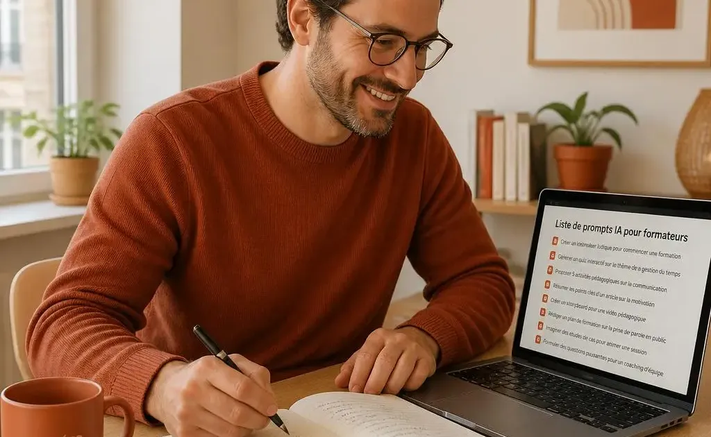 Formateur utilisant des prompts IA pour préparer ses cours