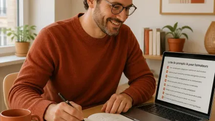 Formateur utilisant des prompts IA pour préparer ses cours